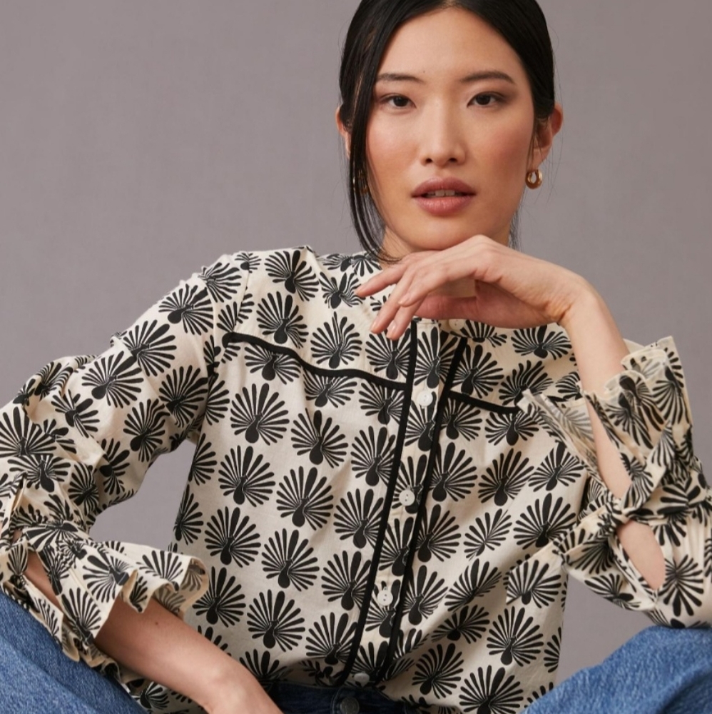 Anthropologie Black and White Floral Blouse